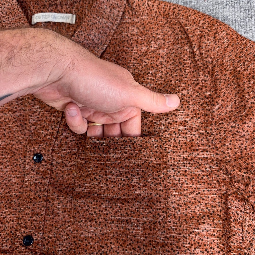 Outerknown Shirt Men Small Orange Black All Over Print Pocket Reverse Print Surf - Picture 3 of 10